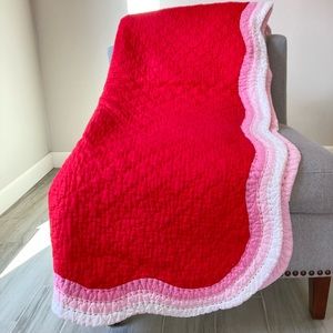 PB Kids Reversible Twin Quilt Blanket Pink Red Scallop Edge Retired